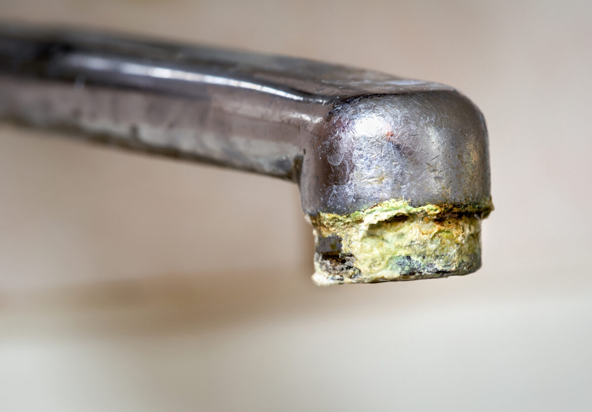High Mineral Buildup on the Faucet Tap.