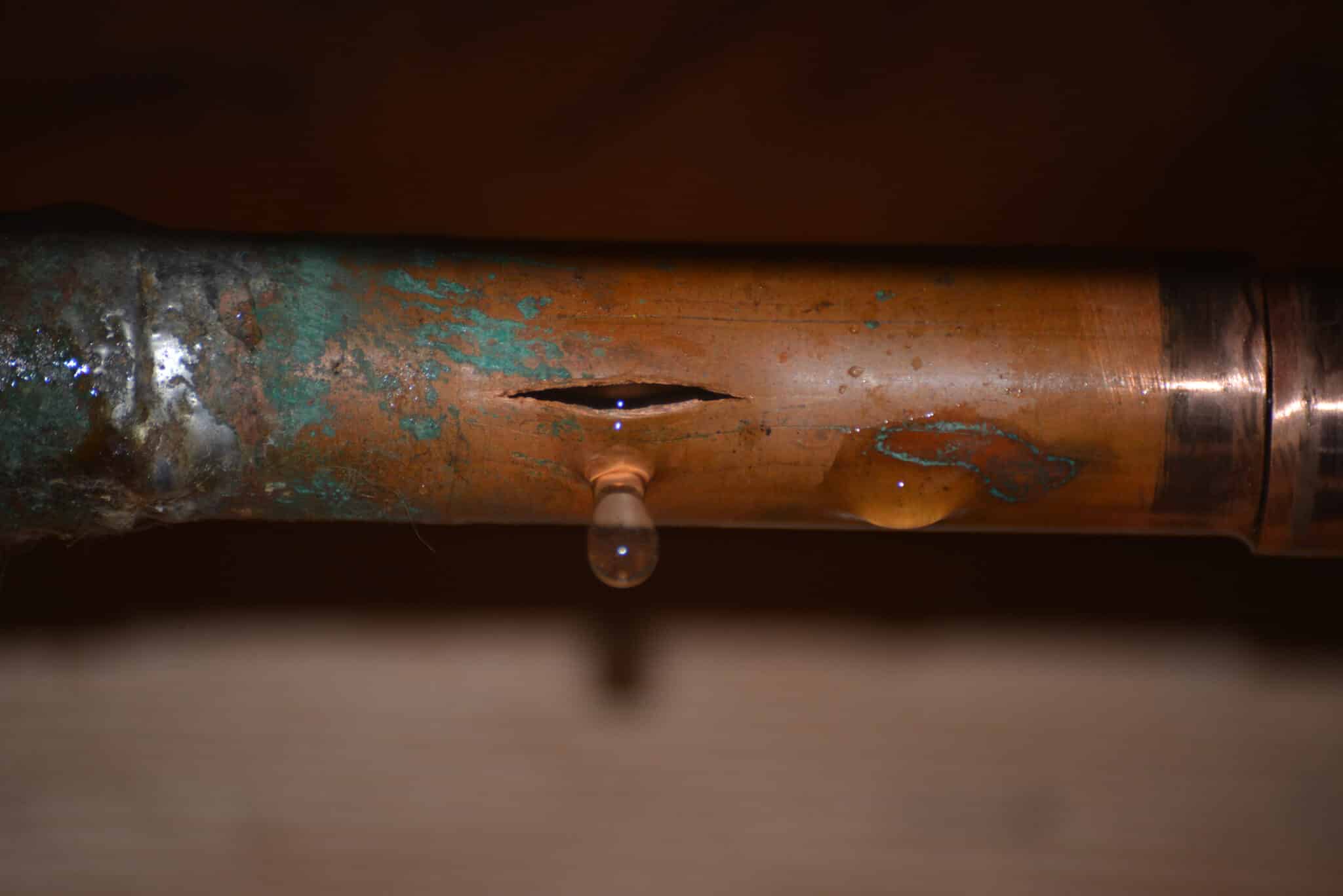 Copper pipe pinhole leaks.
